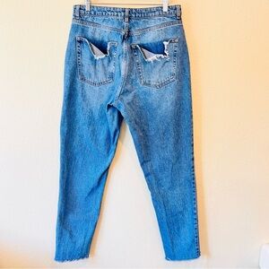 Topshop Mom Jean Blue Wash Distressed Back Pockets W32 / L34